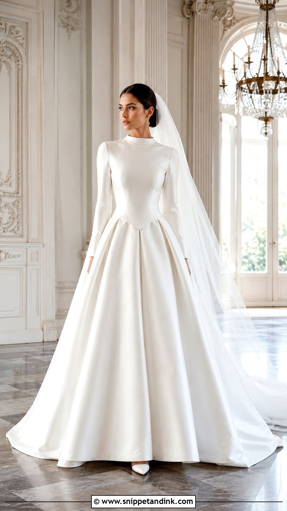 Basque Waist Long Sleeve Wedding Dress - Snippet and Ink - 20 Full Coverage Wedding Dress Ideas