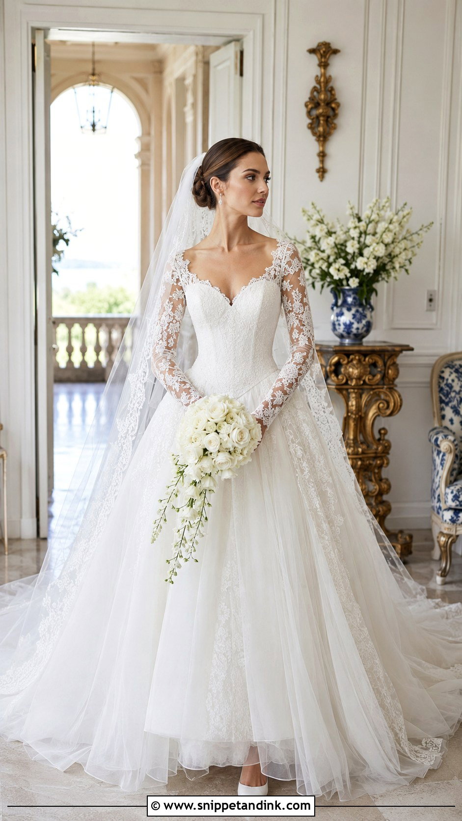Basque Waist Long Sleeve Wedding Dress - Snippet and Ink - 20 Fairytale Wedding Dress Long Sleeve Ideas
