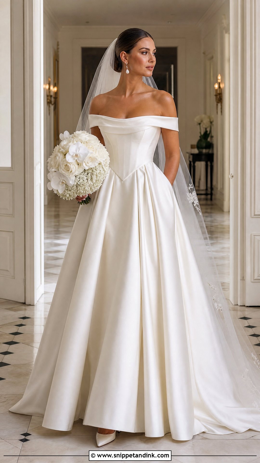 Basque Waist Off Shoulder Bridal Gown - Snippet and Ink - 20 Off Shoulder Bridal Gown Ideas