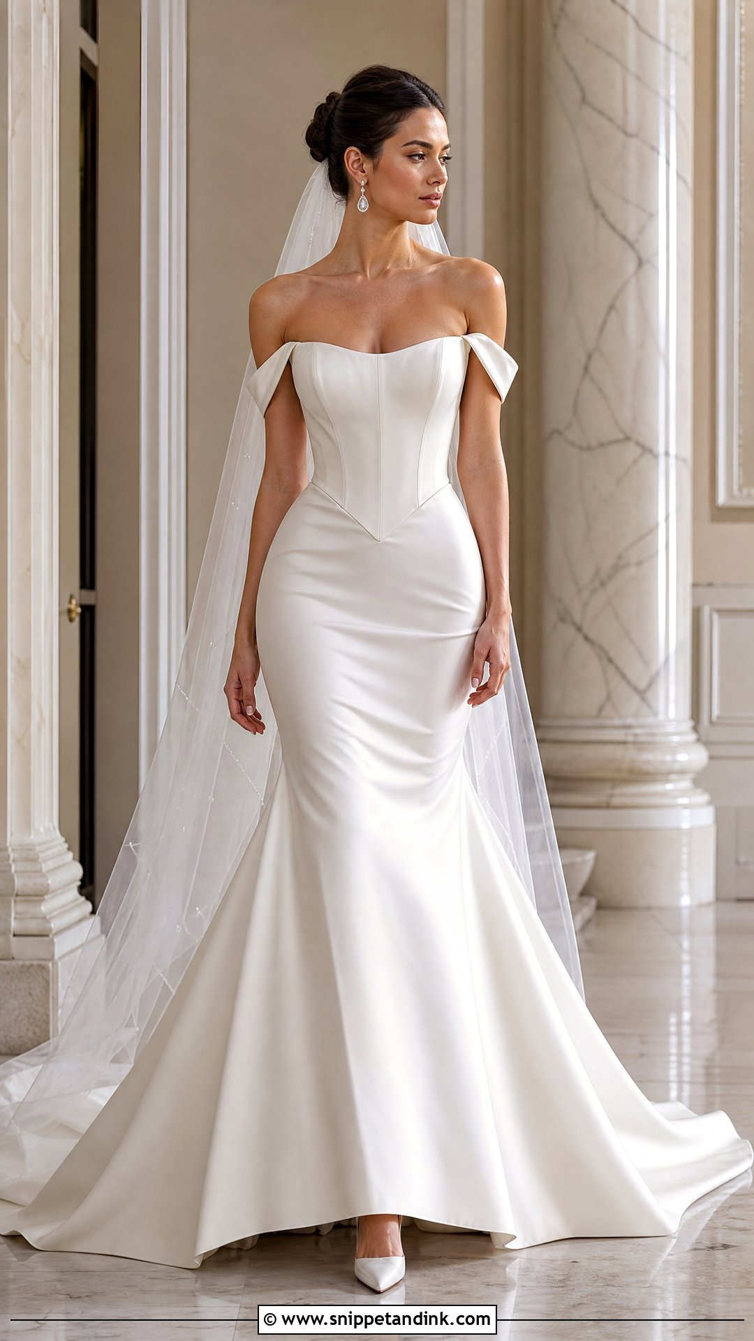Basque Waist Off Shoulder Mermaid Wedding Dress - Snippet and Ink - 20 Off Shoulder Mermaid Wedding Dress Ideas