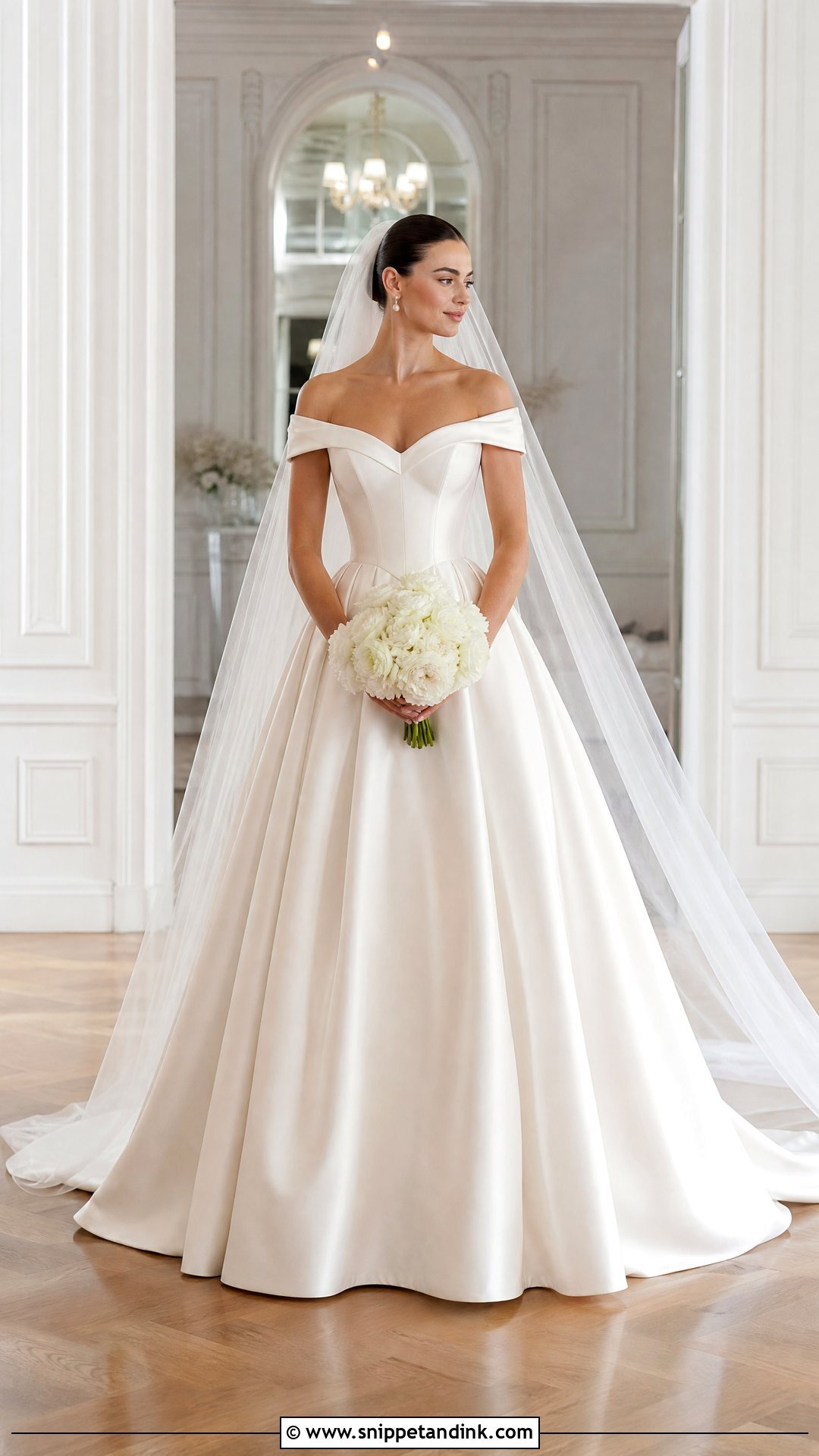 Basque Waist Off the Shoulder Wedding Dress - Snippet and Ink - 20 Simple Off the Shoulder Wedding Dress Ideas