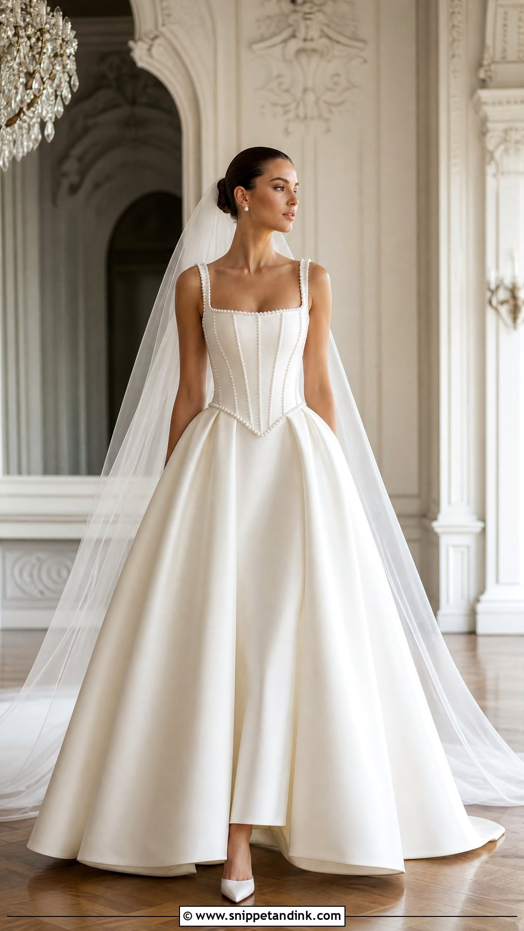 Basque Waist Pearl Wedding Dress - Snippet and Ink - 20 Vintage Pearl Wedding Dress Ideas