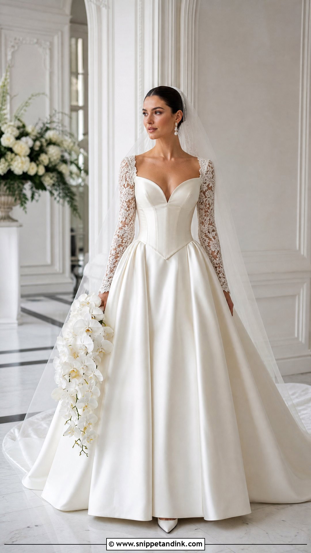 Basque Waist Princess Wedding Dress With Lace Sleeves - Snippet and Ink - 20 Princess Wedding Dresses Long Sleeve