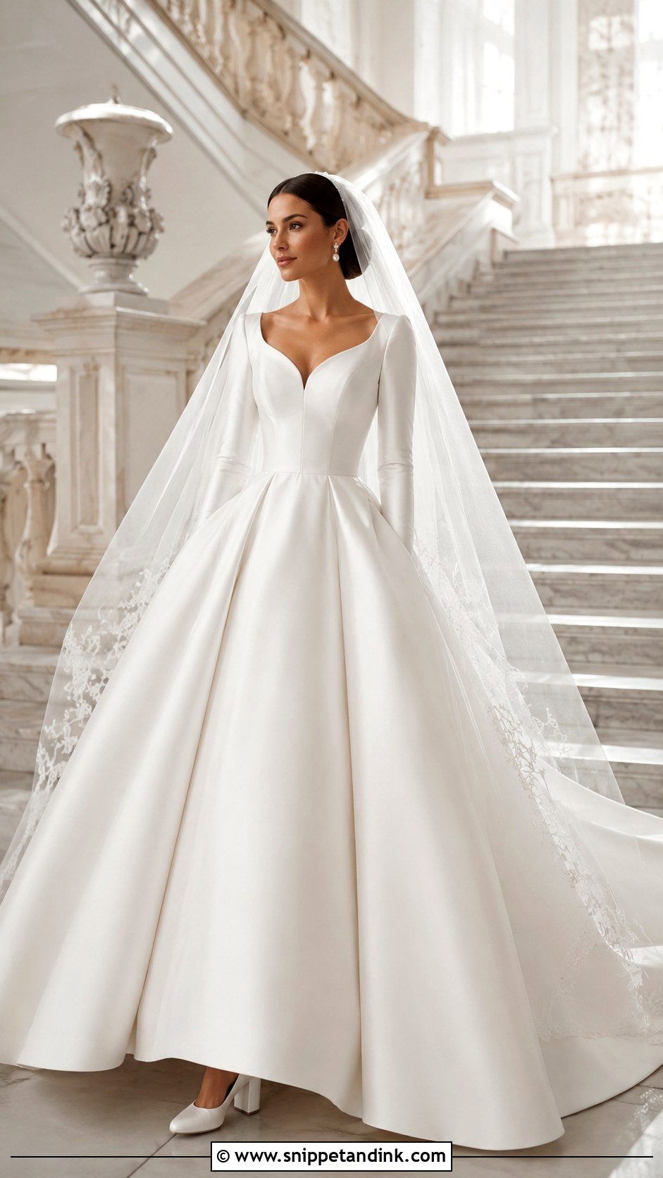 Basque Waist Princess Wedding Dress With Sleeves - Snippet and Ink - 20 Princess Wedding Dresses with Sleeves