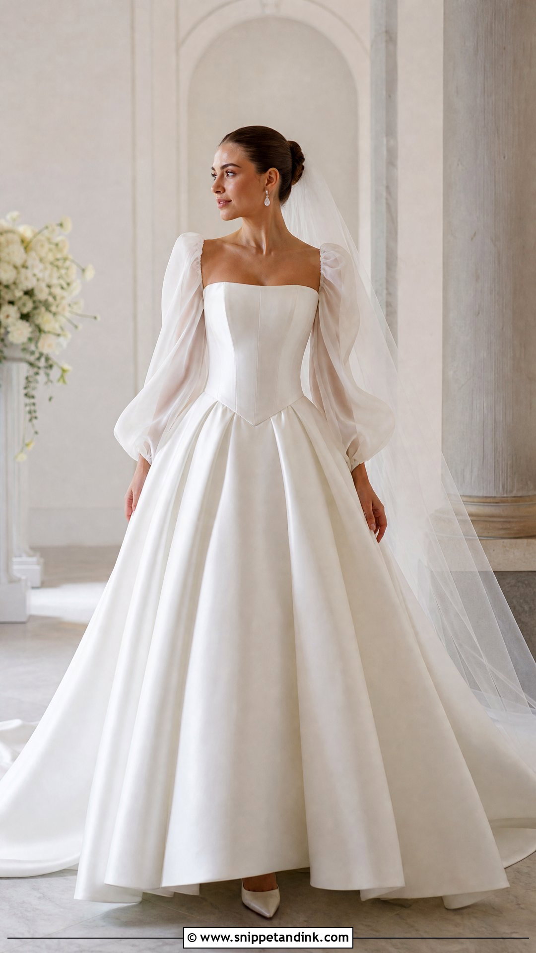 Basque Waist Puffed Sleeve Wedding Dress - Snippet and Ink - 20 Puffed Sleeve Wedding Dress Ideas