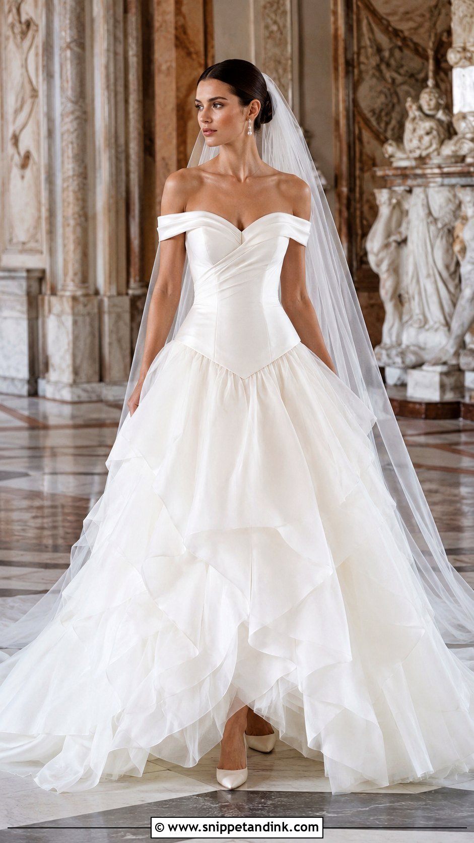 Basque Waist Ruffled Wedding Dress - Snippet and Ink - 20 Ruffled Wedding Dress Ideas