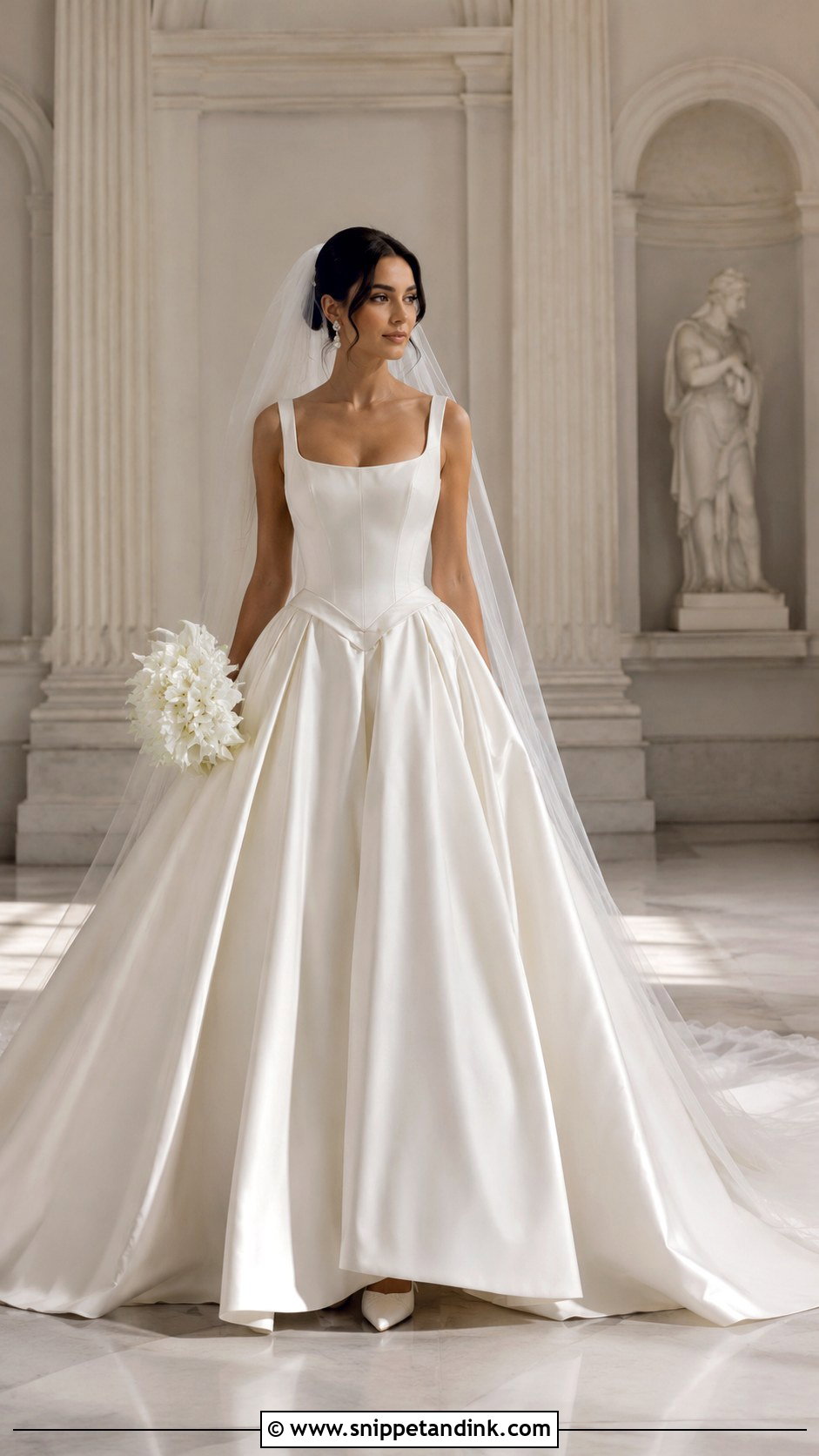 Basque Waist Satin Ball Gown Wedding Dress With Long Train - Snippet and Ink - 20 Big Wedding Dresses Ball Gown Long Train
