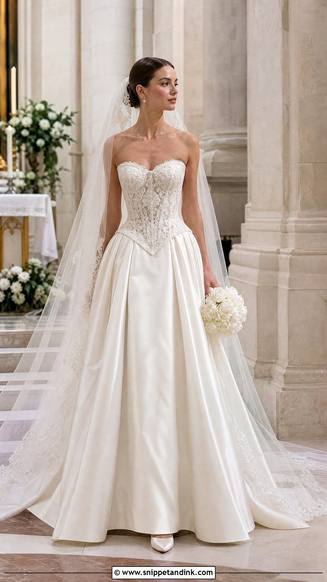 Basque Waist Satin Lace Wedding Dress - Snippet and Ink - 20 Satin Lace Wedding Dress Ideas