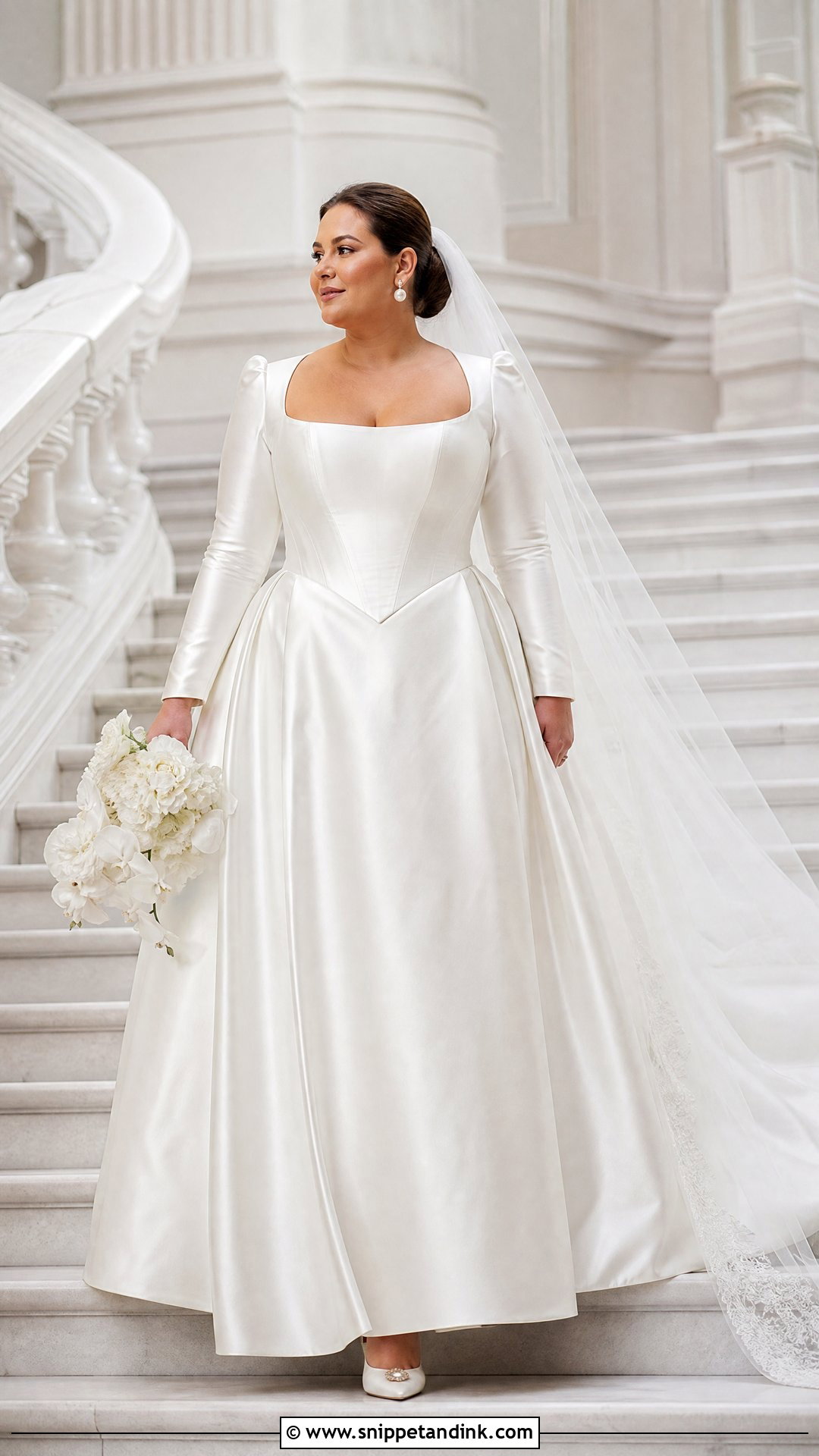 Basque Waist Satin Plus Size Wedding Gown - Snippet and Ink - 20 Plus Size Wedding Gowns with Sleeves