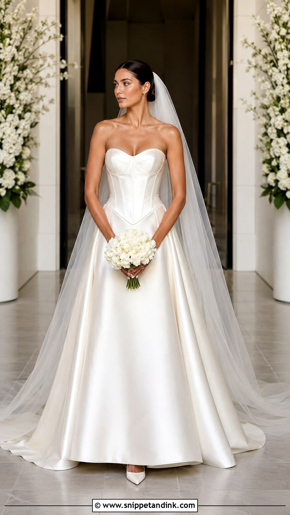 Basque Waist Satin Wedding Dress - Snippet and Ink - 20 Minimal Wedding Dresses