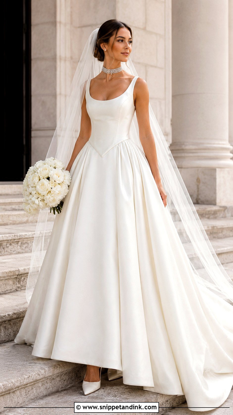 Basque Waist Satin Wedding Dress - Snippet and Ink - 20 Barbra Palvin Wedding Dress Ideas