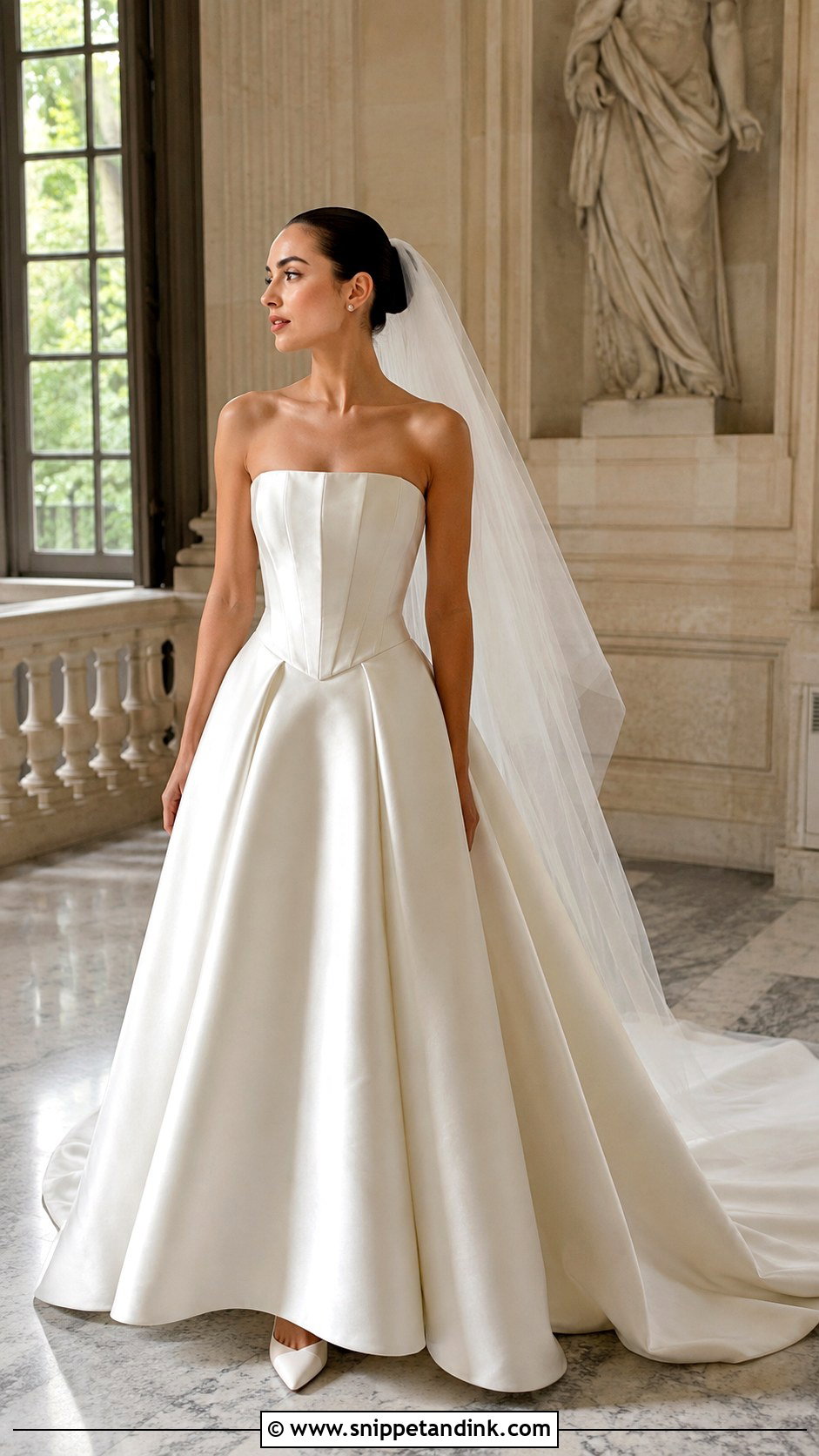 Basque Waist Satin Wedding Dress With Full Skirt - Snippet and Ink - 20 Classy Elegant Satin Wedding Dress Ideas