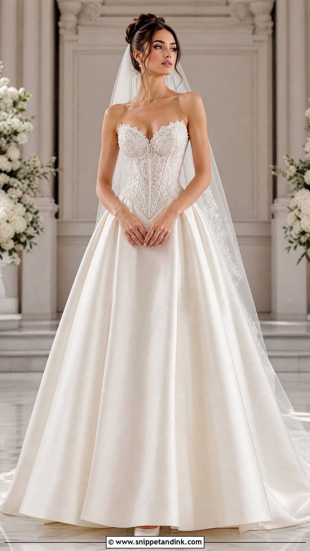 Basque Waist Satin Wedding Dress With Lace Bodice - Snippet and Ink - 20 Satin and Lace Wedding Dresses
