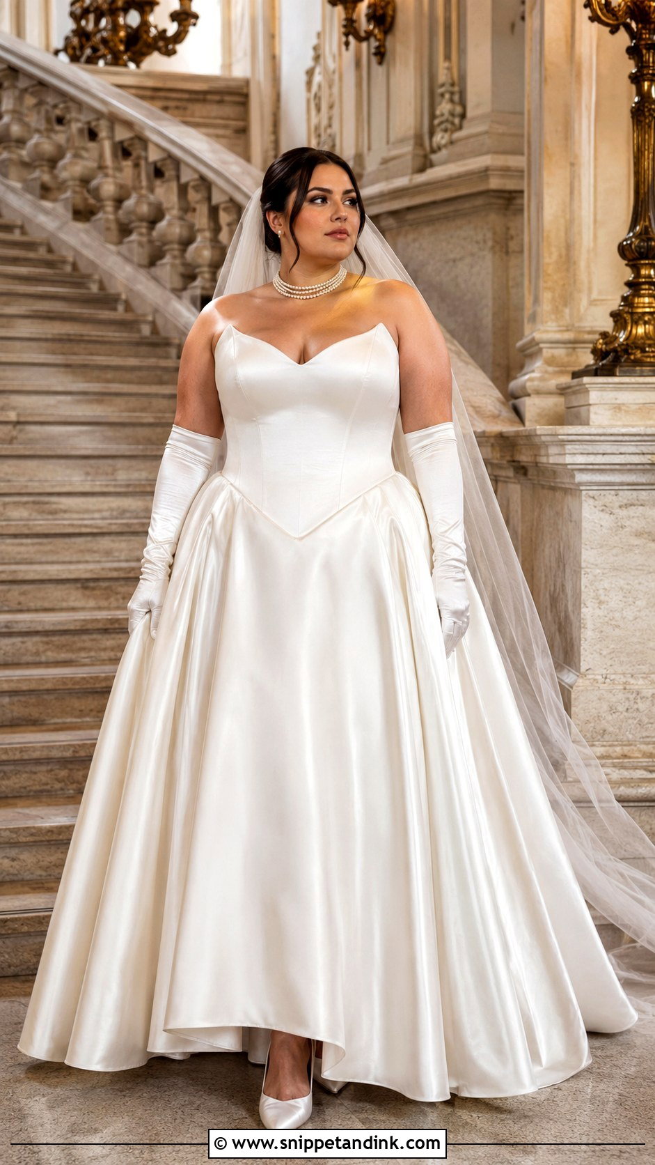 Basque Waist Satin Wedding Dress - Snippet and Ink - 20 Curvy Wedding Dresses