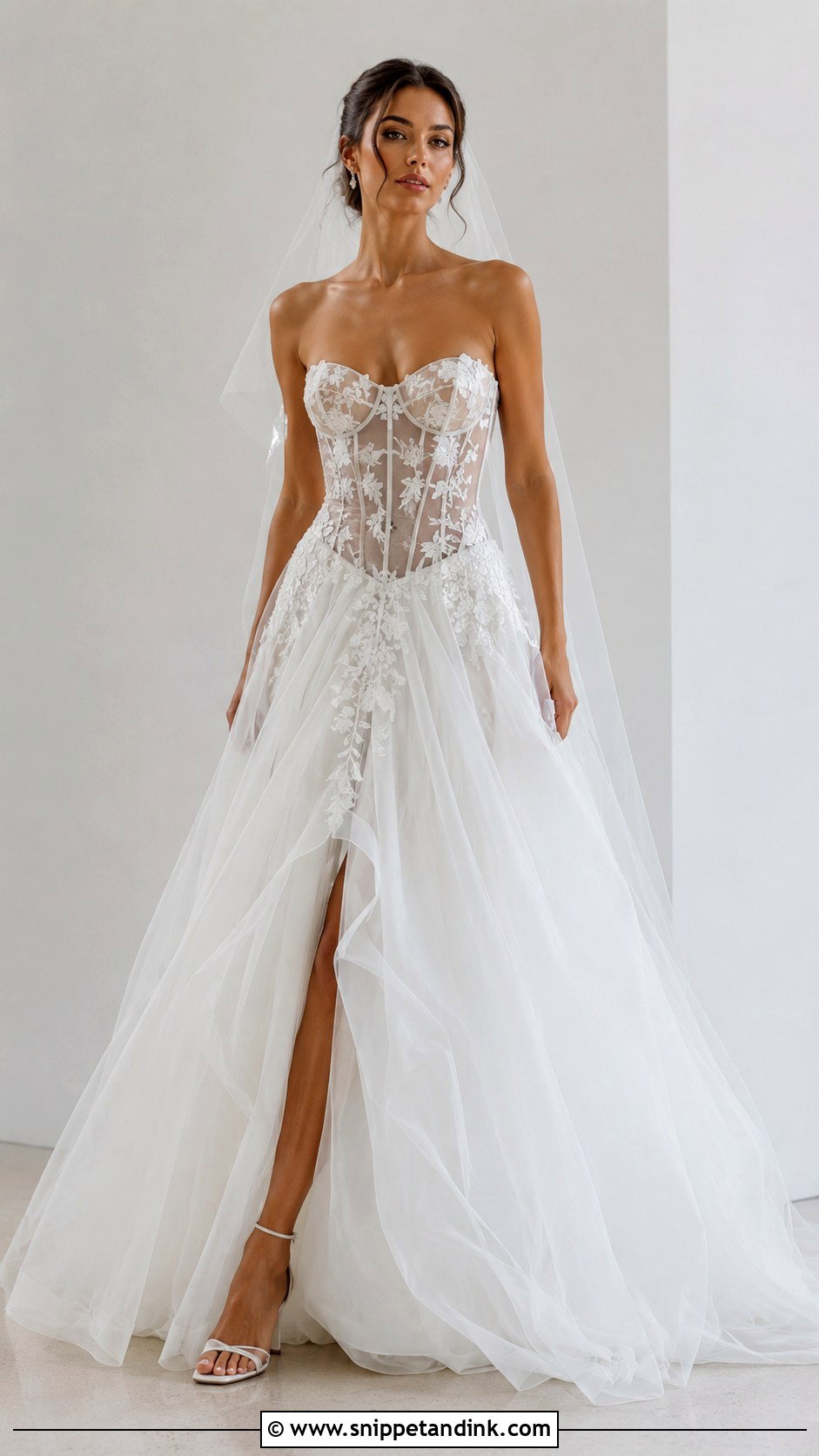 Basque Waist Sheer Bodice Wedding Dress - Snippet and Ink - 25 Basque Wedding Dresses