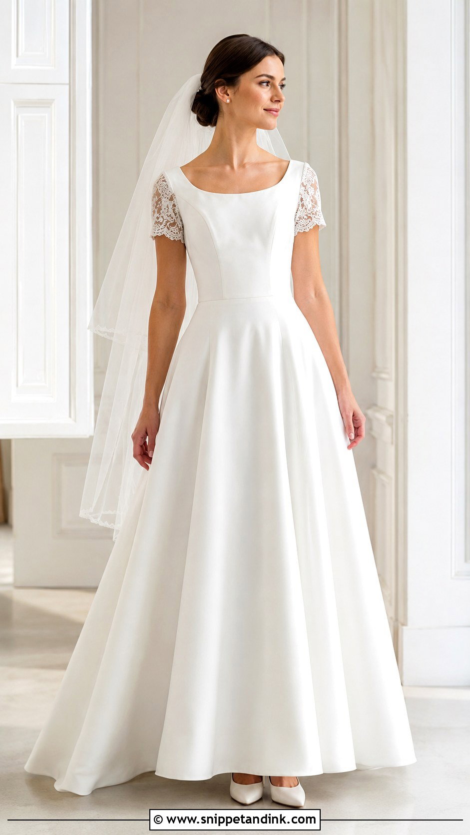 Basque Waist Short Sleeve Wedding Dress - Snippet and Ink - 25 Basque Wedding Dresses