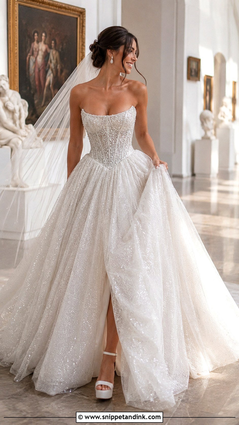 Basque Waist Sparkly Ballgown Wedding Dress - Snippet and Ink - 20 Ballgown Wedding Dress Sparkly Ideas