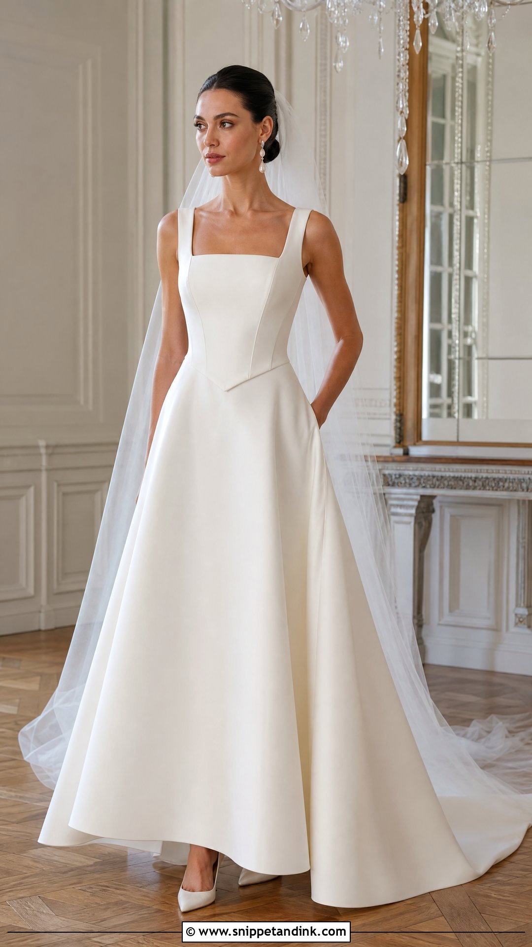 Basque Waist Square Neck A Line Wedding Dress - Snippet and Ink - 20 Square Neck Wedding Dress Aline Ideas