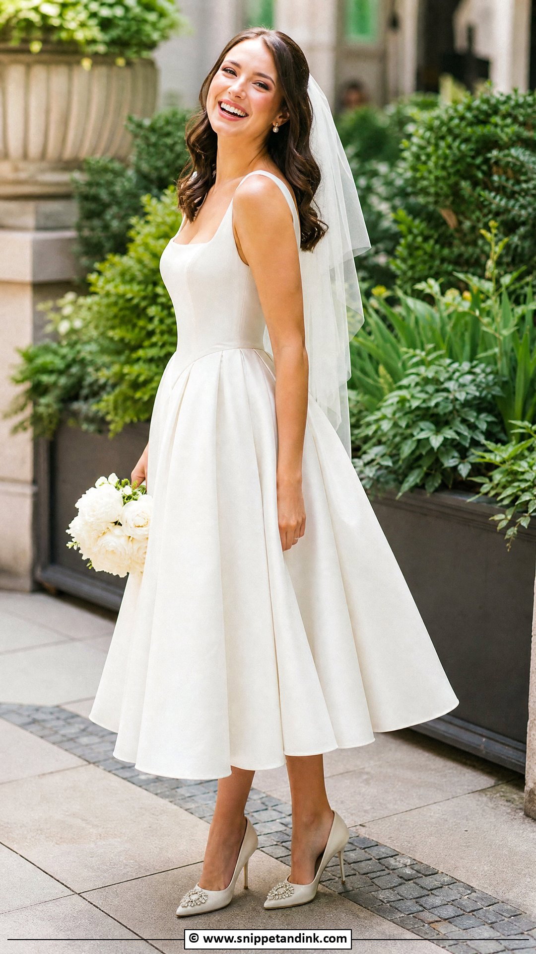 Basque Waist Tea Length Wedding Dress - Snippet and Ink - 35 Basque Waist Wedding Dress Ideas