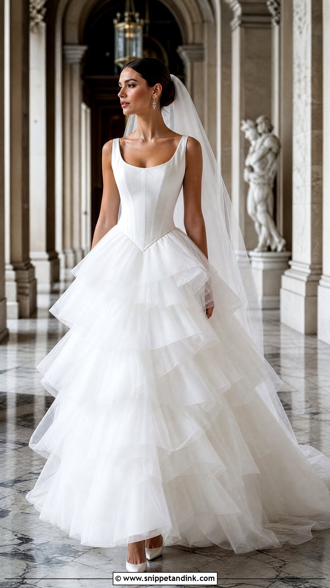Basque Waist Tiered Tulle Wedding Dress - Snippet and Ink - 20 Tiered Tulle Wedding Dress Ideas