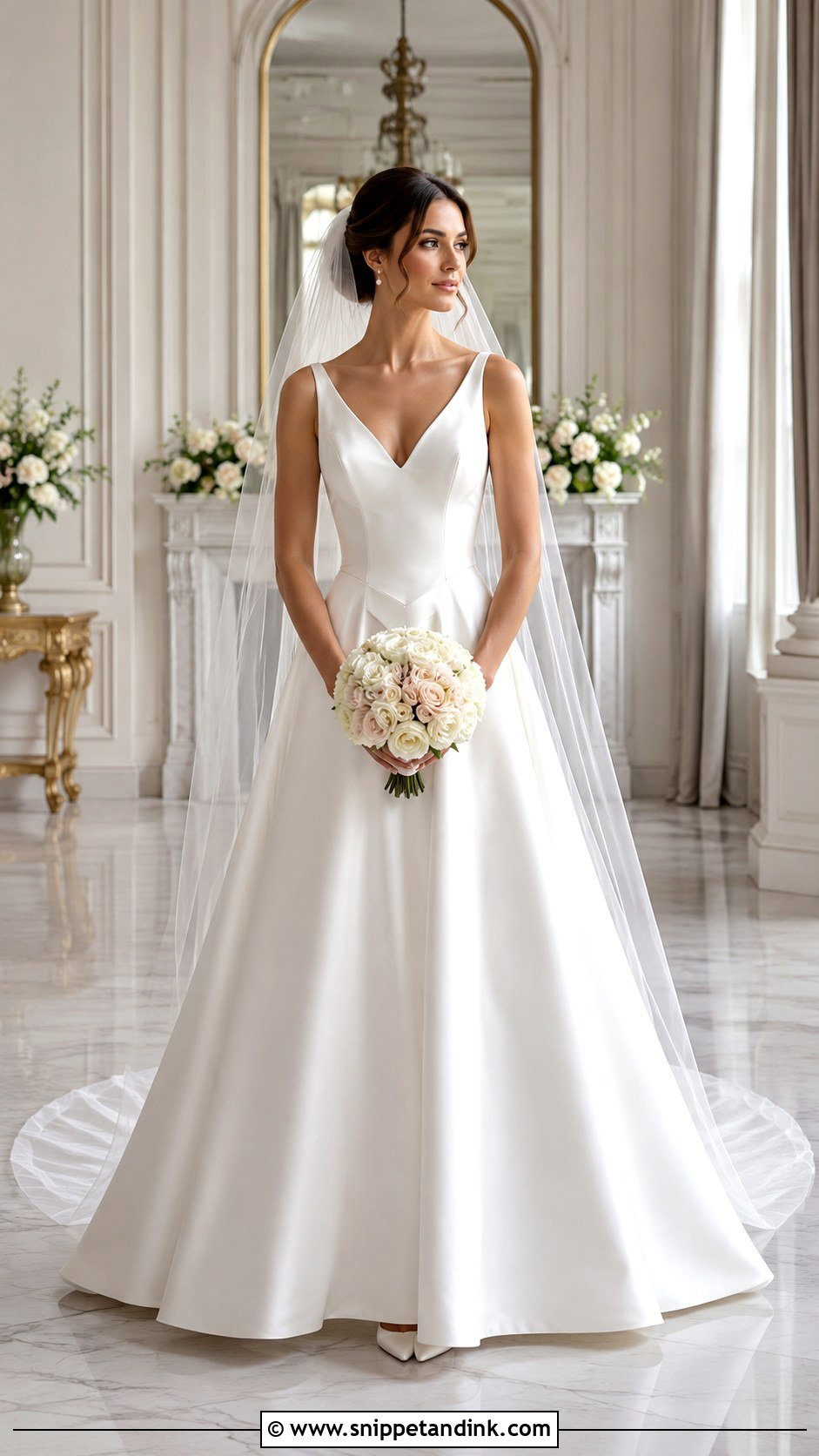 Basque Waist V Neck A Line Wedding Dress - Snippet and Ink - 20 V Neck a Line Wedding Dress Ideas