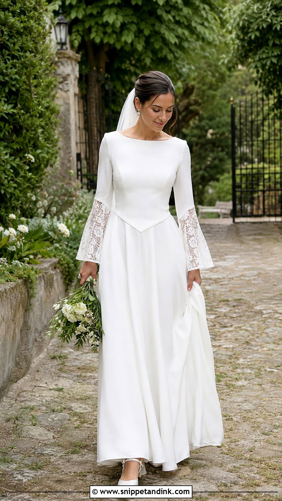 Basque Waist Wedding Dress With Bell Sleeves - Snippet and Ink - 25 Basque Waist Wedding Dress with Sleeves