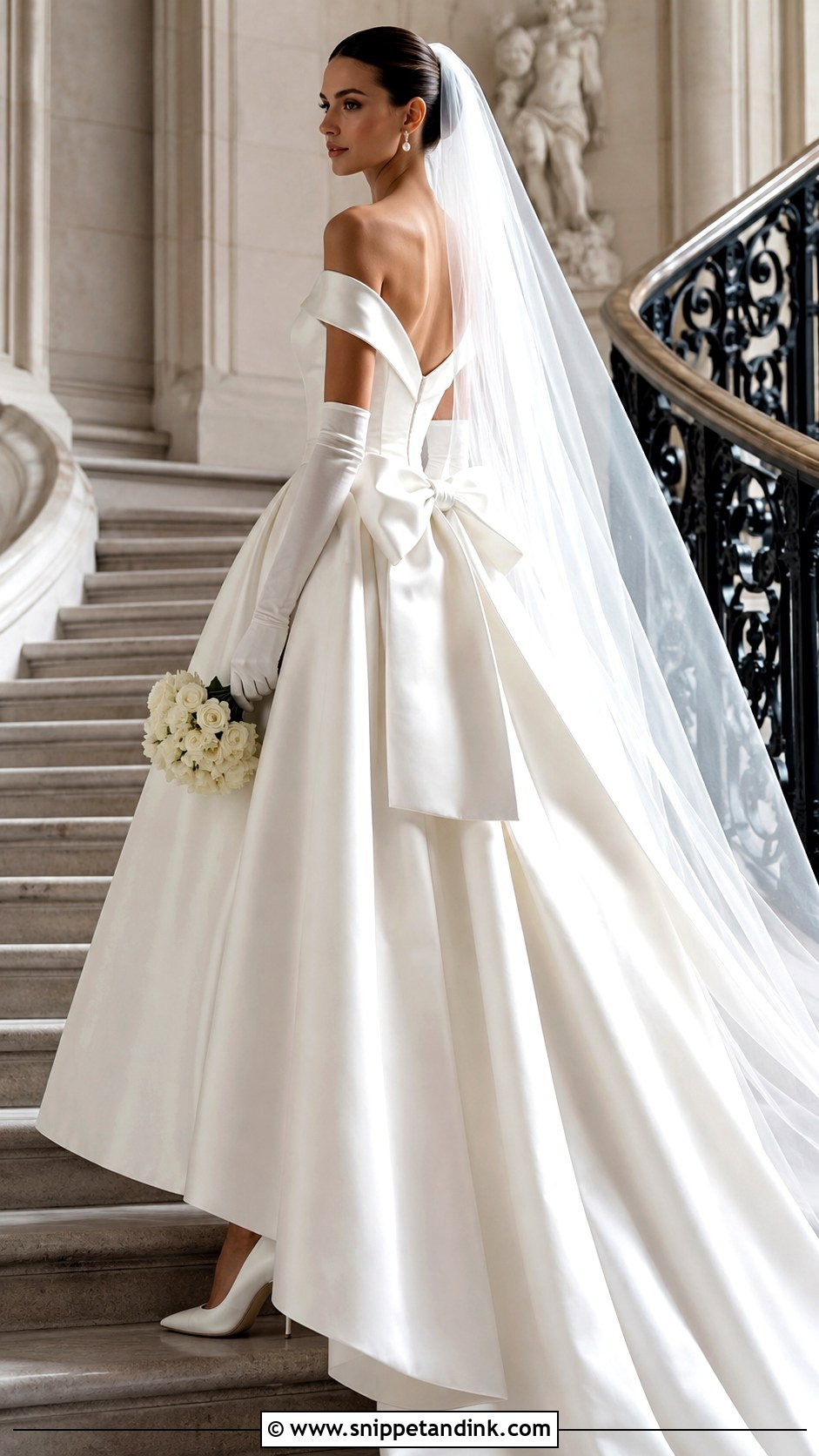 Basque Waist Wedding Dress With Bow - Snippet and Ink - 20 Big Bow Wedding Dress Ideas