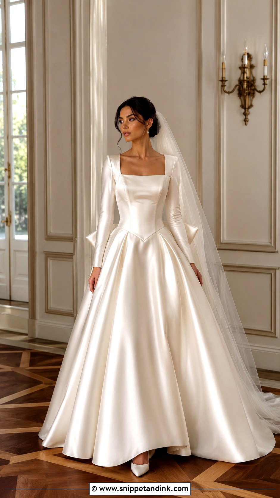 Basque Waist Wedding Dress With Bow And Sleeves - Snippet and Ink - 25 Basque Waist Wedding Dress with Sleeves
