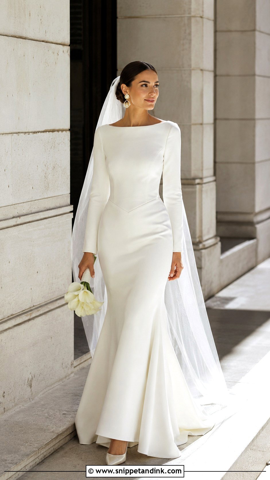 Basque Waist Wedding Dress With Crepe Sleeves - Snippet and Ink - 25 Basque Waist Wedding Dress with Sleeves