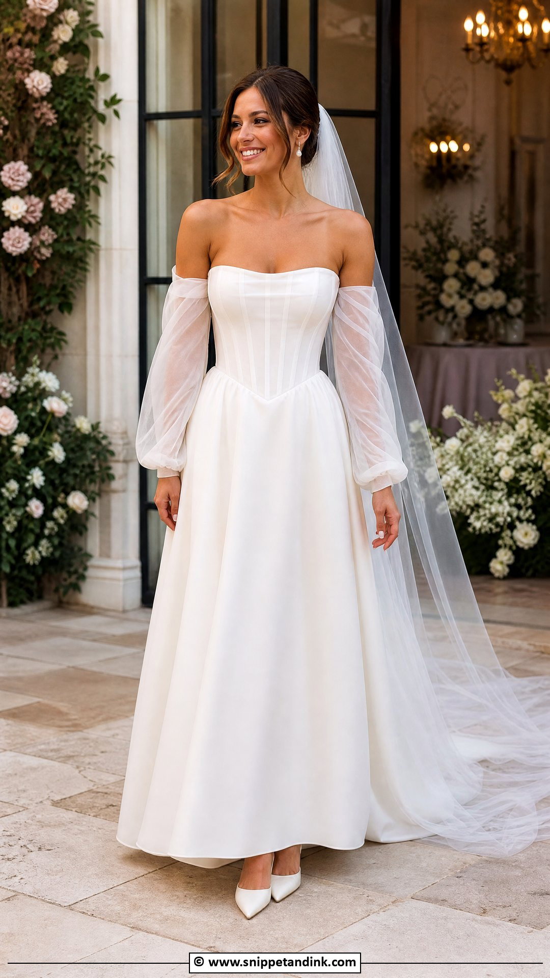 Basque Waist Wedding Dress With Detachable Sleeves - Snippet and Ink - 35 Basque Waist Wedding Dress Ideas