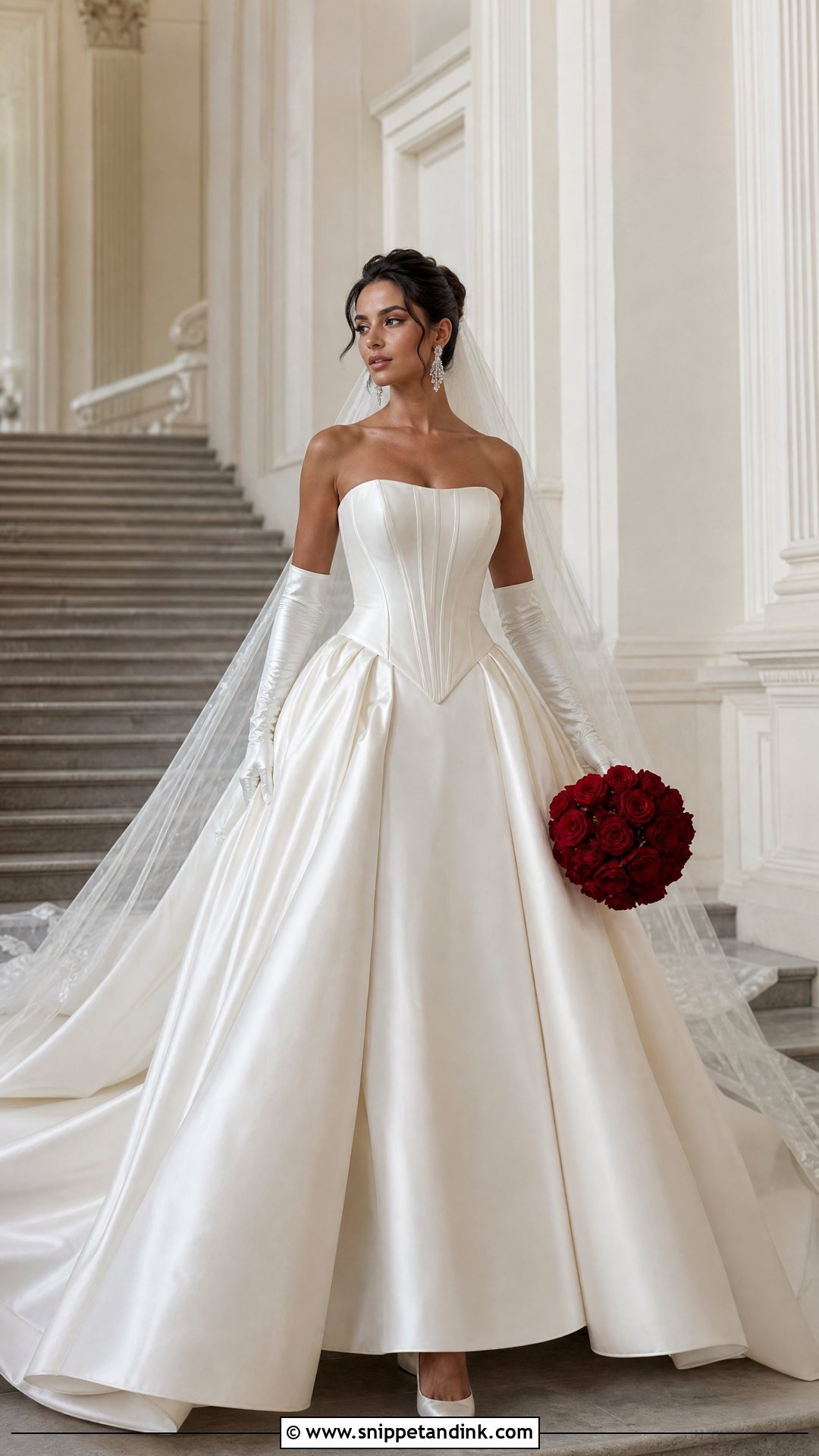 Basque Waist Wedding Dress With Dramatic Train - Snippet and Ink - 20 Phantom of the Opera Wedding Dress Ideas