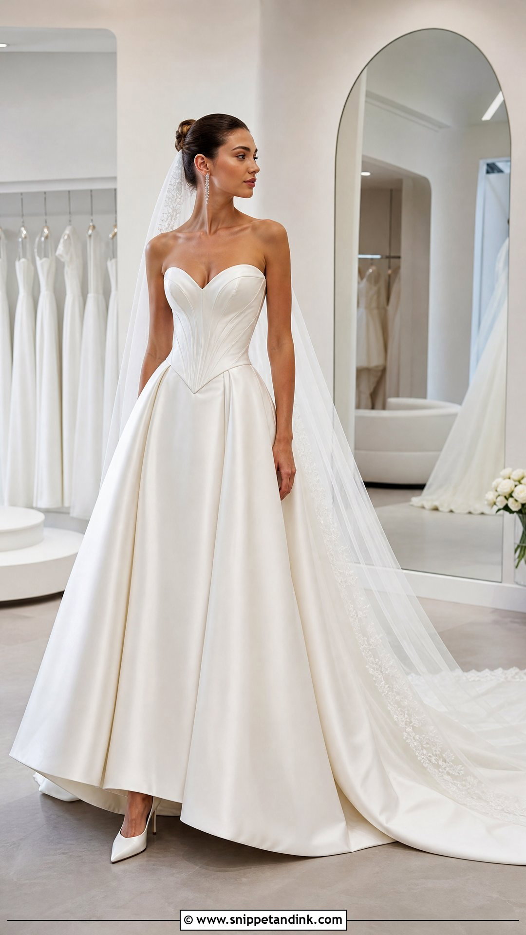 Basque Waist Wedding Dress With Drop Earrings - Snippet and Ink - 20 Trying on Wedding Dresses