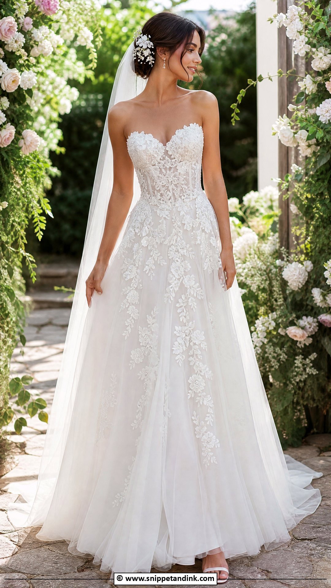 Basque Waist Wedding Dress With Floral Applique - Snippet and Ink - 35 Basque Waist Wedding Dress Ideas