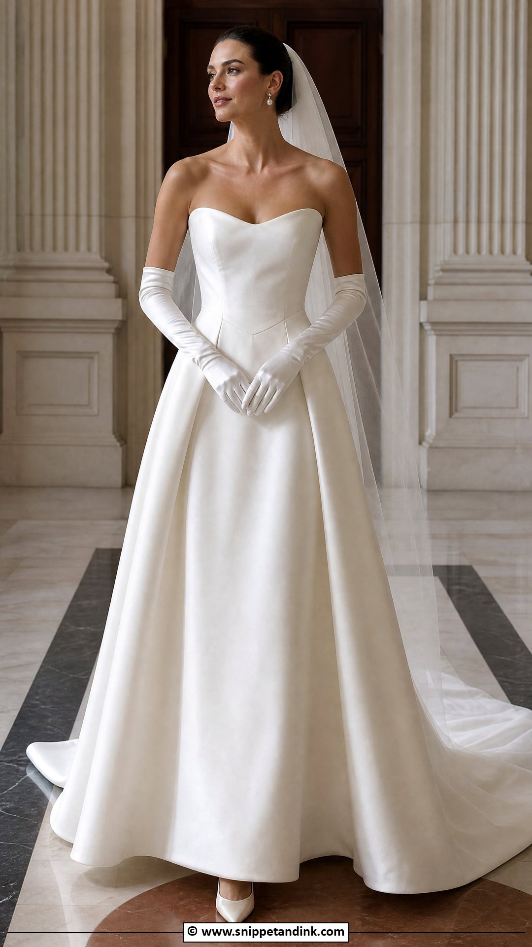 Basque Waist Wedding Dress With Gloves - Snippet and Ink - 35 Basque Waist Wedding Dress Ideas