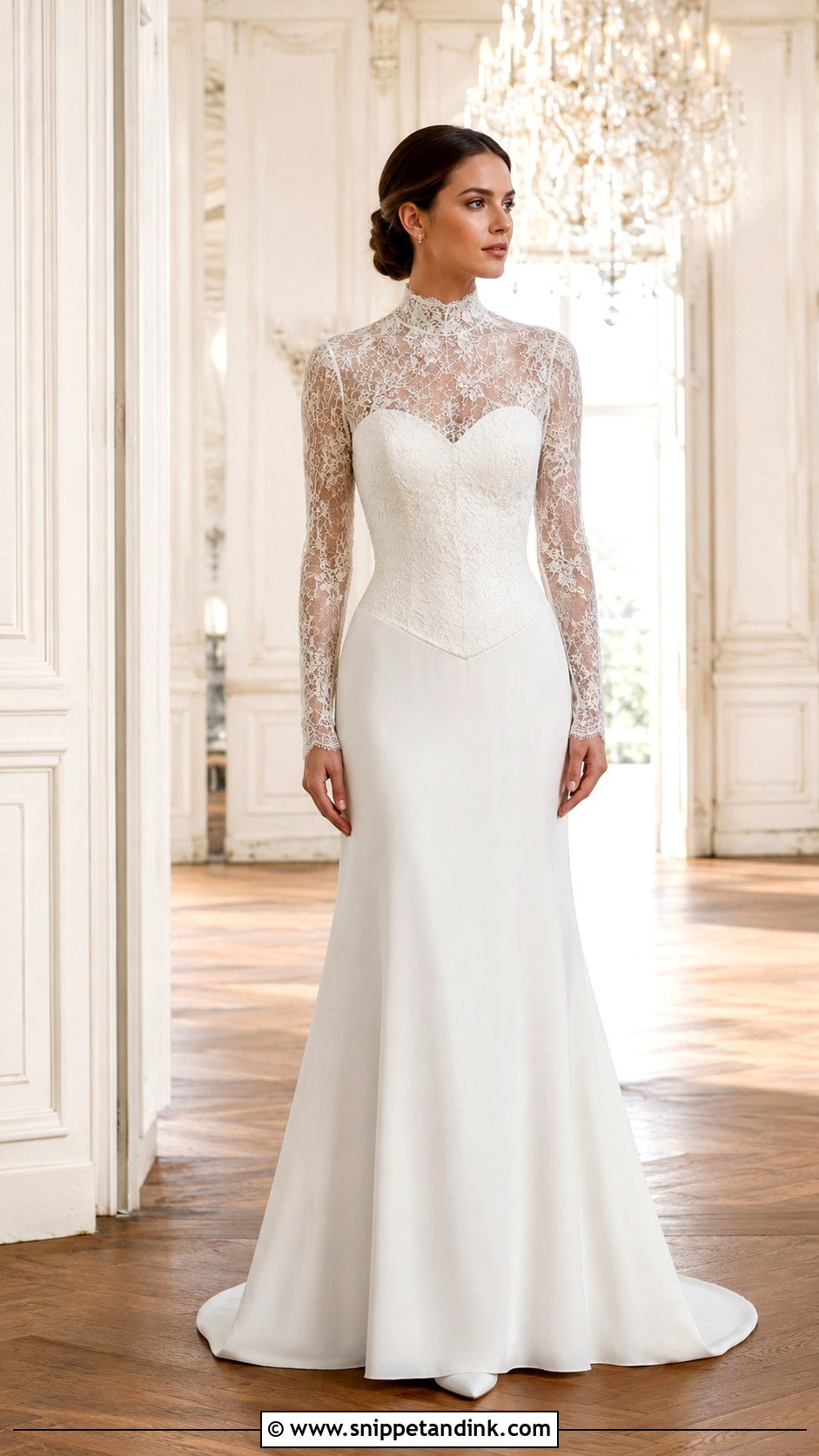 Basque Waist Wedding Dress With High Neck And Sleeves - Snippet and Ink - 25 Basque Waist Wedding Dress with Sleeves