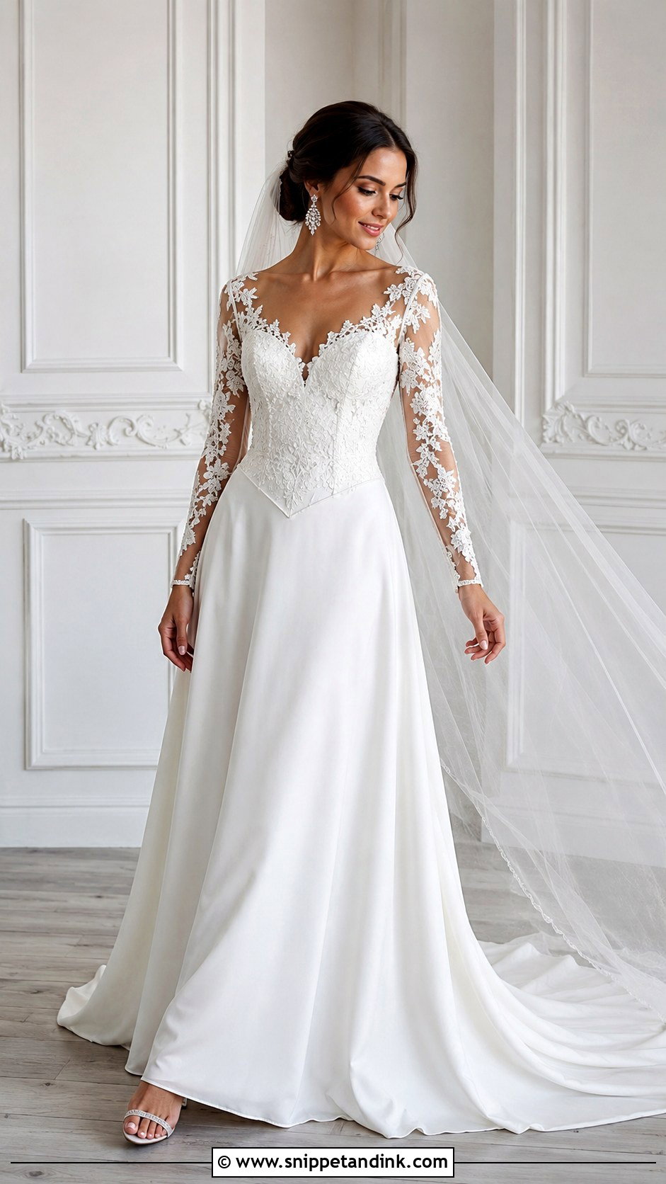 Basque Waist Wedding Dress With Illusion Sleeves - Snippet and Ink - 25 Basque Waist Wedding Dress with Sleeves