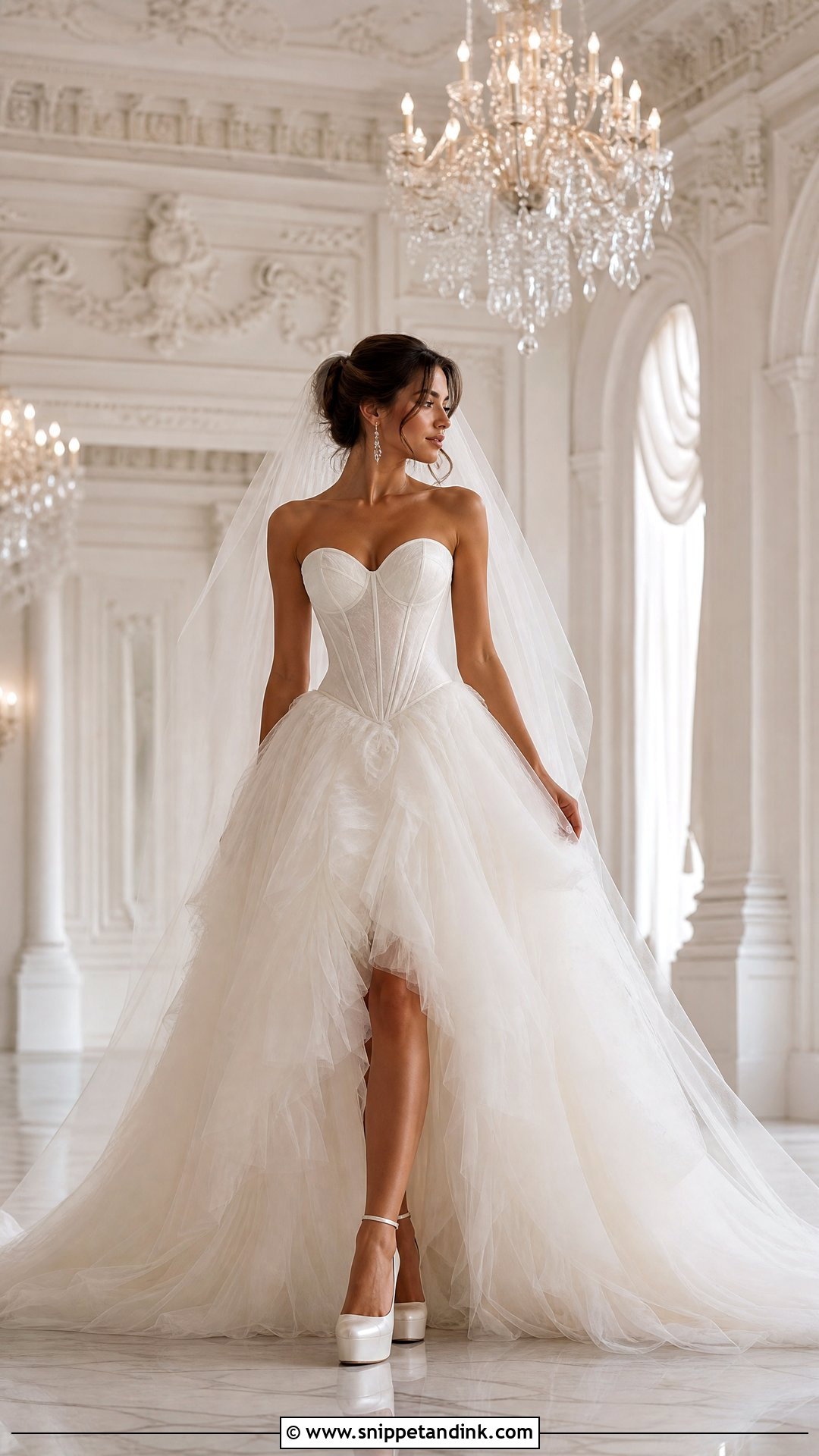 Basque Waist Wedding Dress With Layered Tulle Skirt - Snippet and Ink - 20 Most Expensive Wedding Dress Ideas