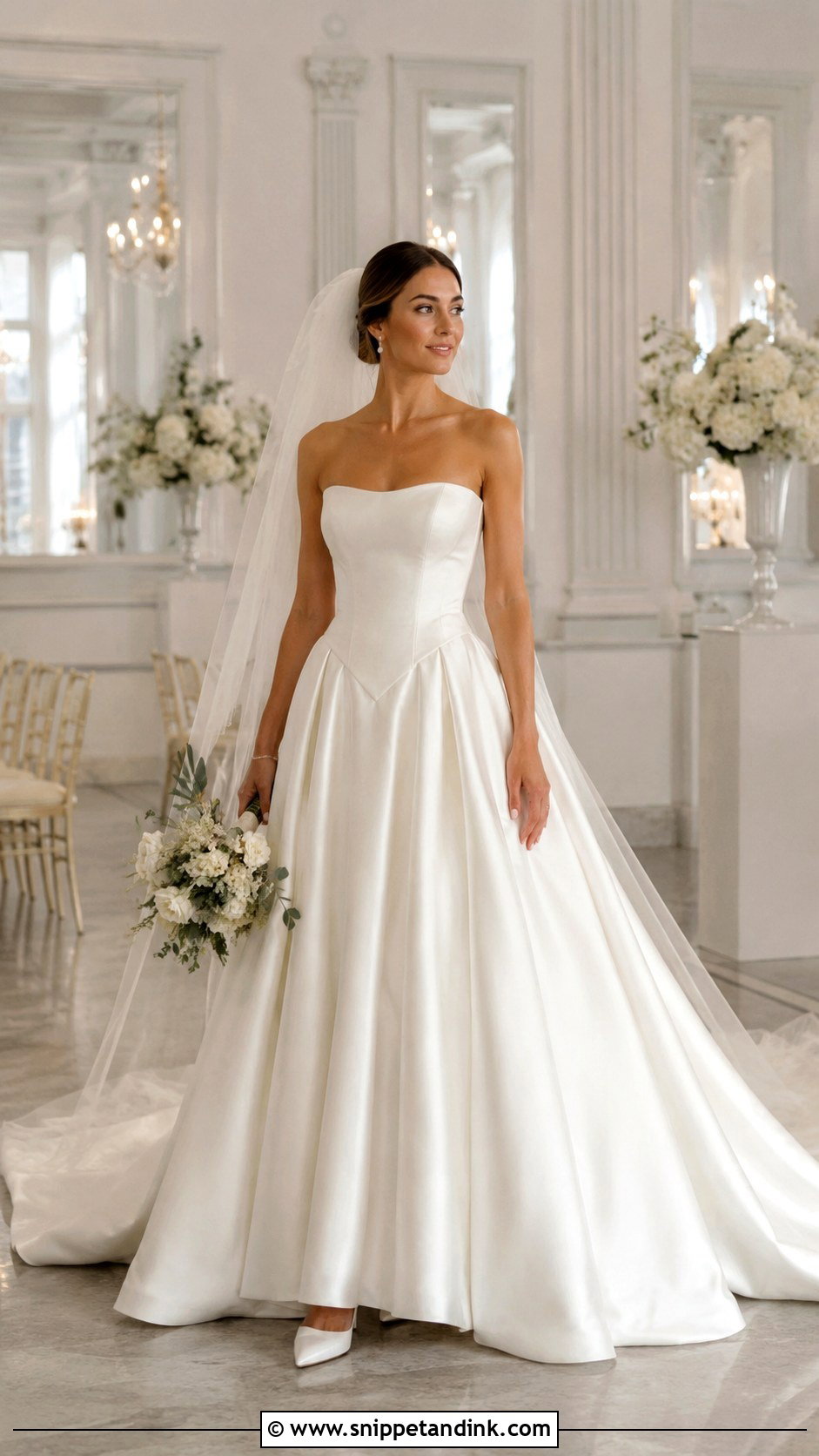 Basque Waist Wedding Dress With Long Train - Snippet and Ink - 25 Long Train Wedding Dress Ideas