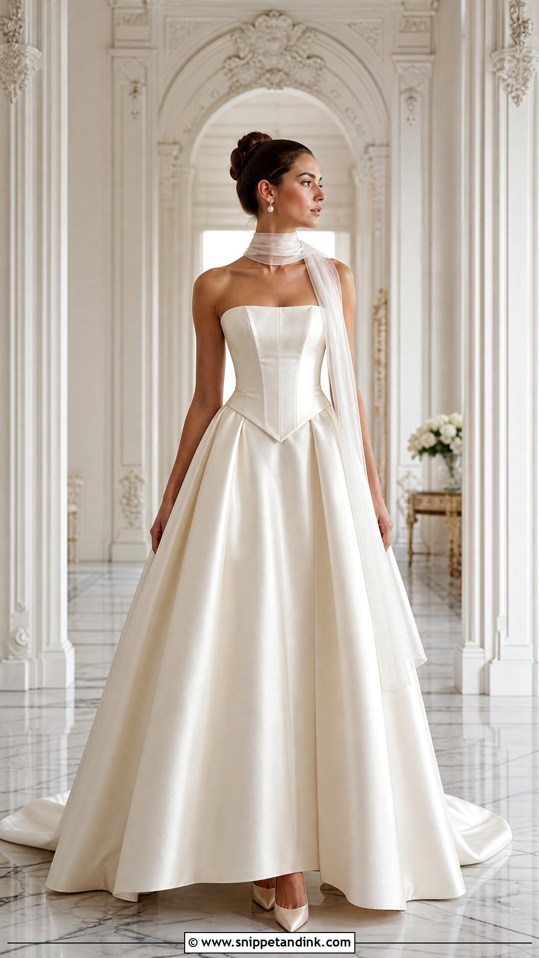 Basque Waist Wedding Dress With Neck Scarf - Snippet and Ink - 20 Wedding Dresses with Neck Scarf