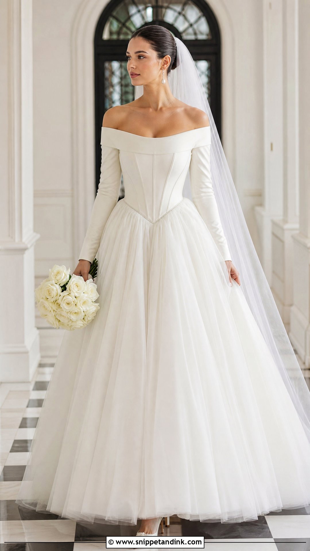 Basque Waist Wedding Dress With Off Shoulder Sleeves - Snippet and Ink - 20 Wedding Dress with Sleeves Off Shoulder