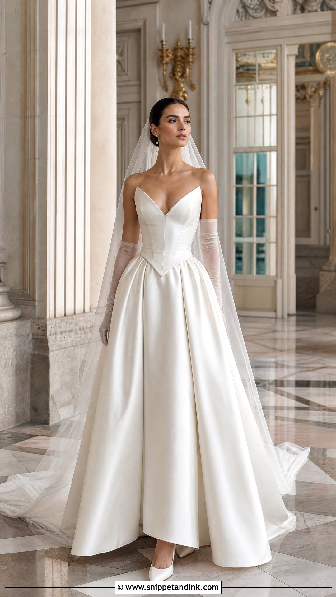 Basque Waist Wedding Dress With Opera Gloves - Snippet and Ink - 20 Top Wedding Dresses