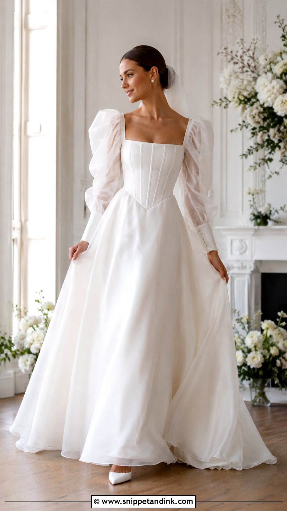 Basque Waist Wedding Dress With Organza Sleeves - Snippet and Ink - 25 Basque Waist Wedding Dress with Sleeves