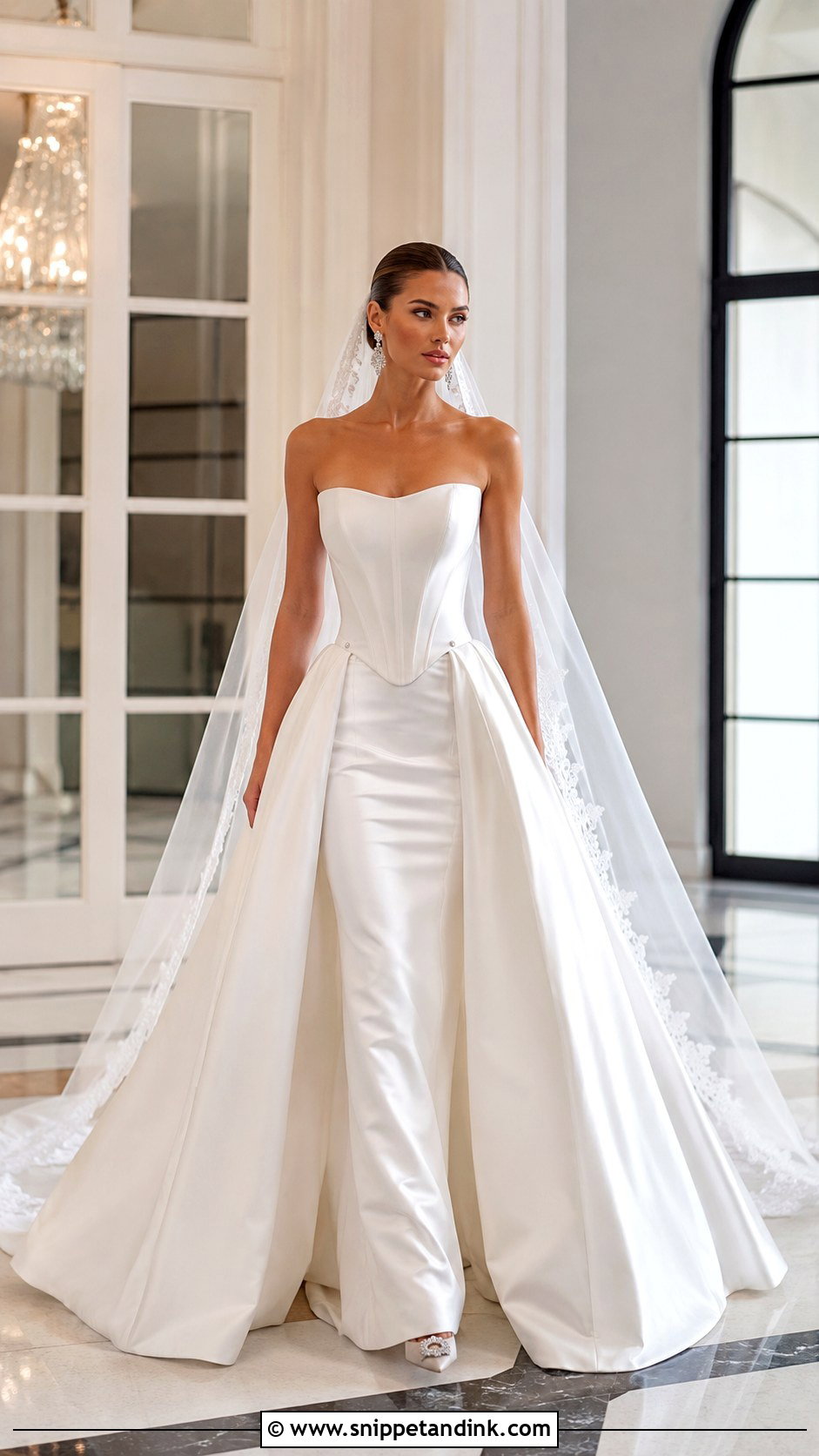Basque Waist Wedding Dress With Overskirt - Snippet and Ink - 20 Basque Waist Wedding Ideas