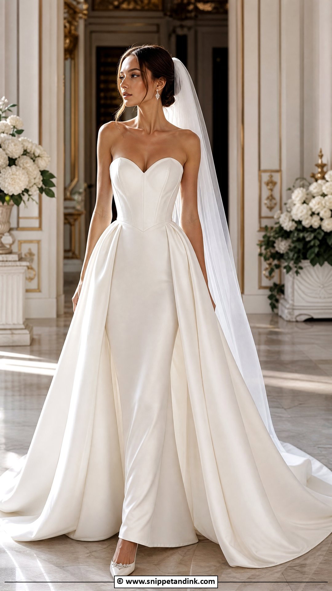 Basque Waist Wedding Dress With Overskirt - Snippet and Ink - 35 Basque Waist Wedding Dress Ideas
