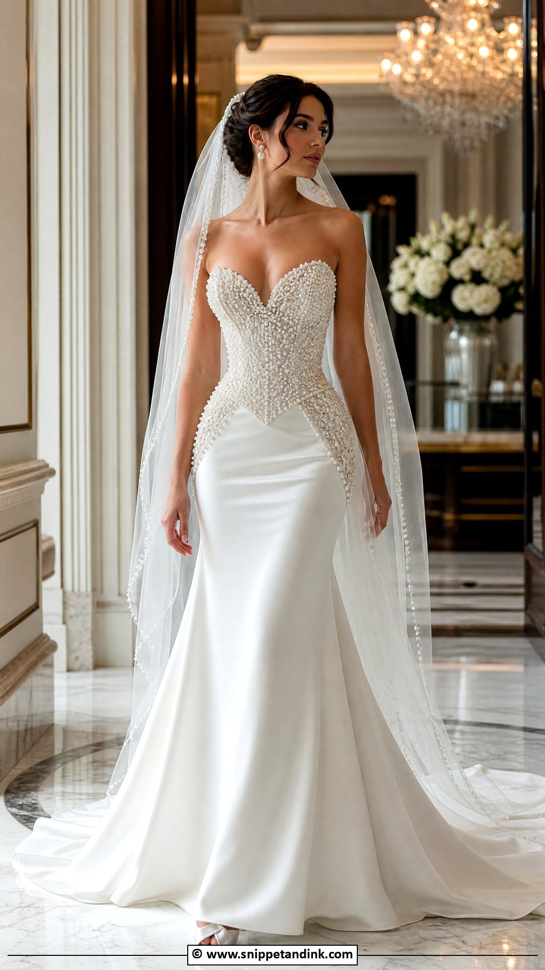 Basque Waist Wedding Dress With Pearls - Snippet and Ink - 35 Basque Waist Wedding Dress Ideas