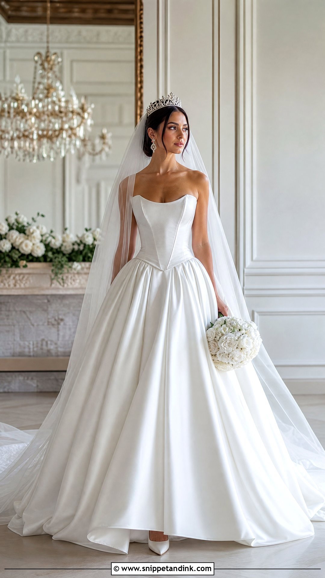 Basque Waist Wedding Dress With Regal Tiara - Snippet and Ink - 20 Wedding Dress with Crown Ideas