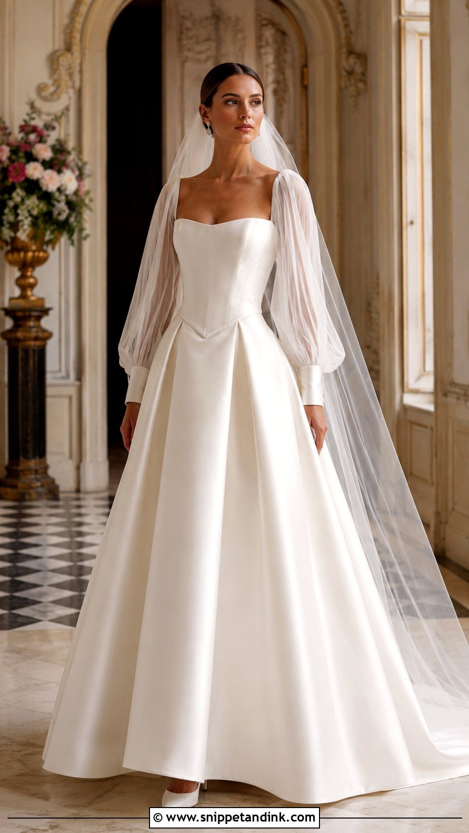 Basque Waist Wedding Dress With Romantic Sleeves - Snippet and Ink - 20 Romantic Wedding Dress with Sleeves