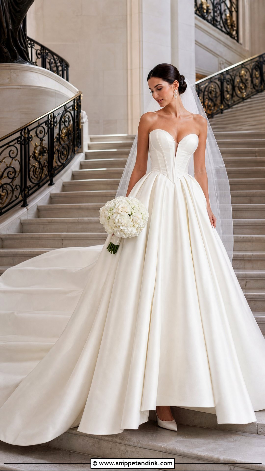 Basque Waist Wedding Dress With Royal Train - Snippet and Ink - 20 Wedding Dresses with Long Trains