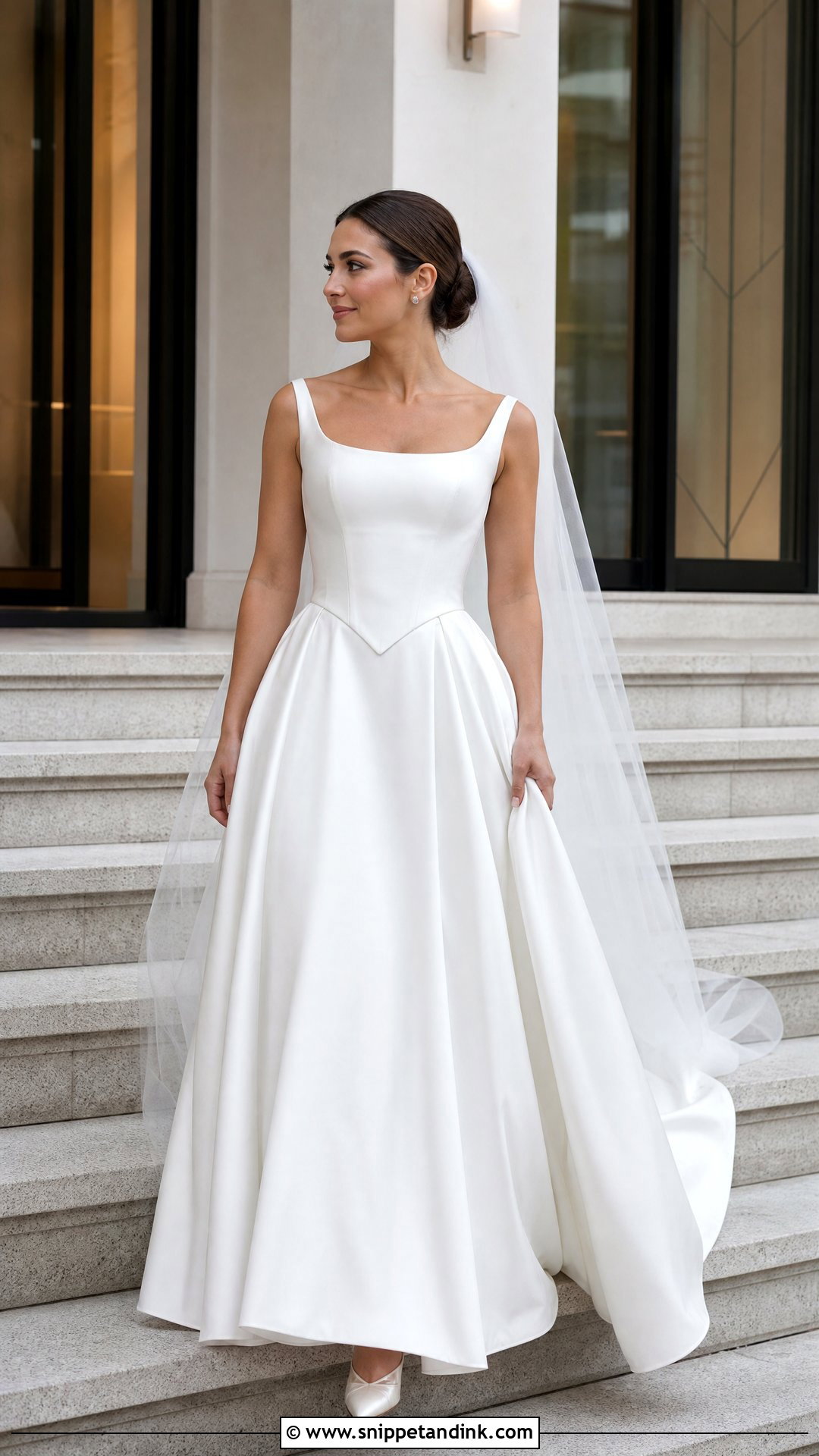 Basque Waist Wedding Dress With Satin Pumps - Snippet and Ink - 20 Sleek Wedding Dresses