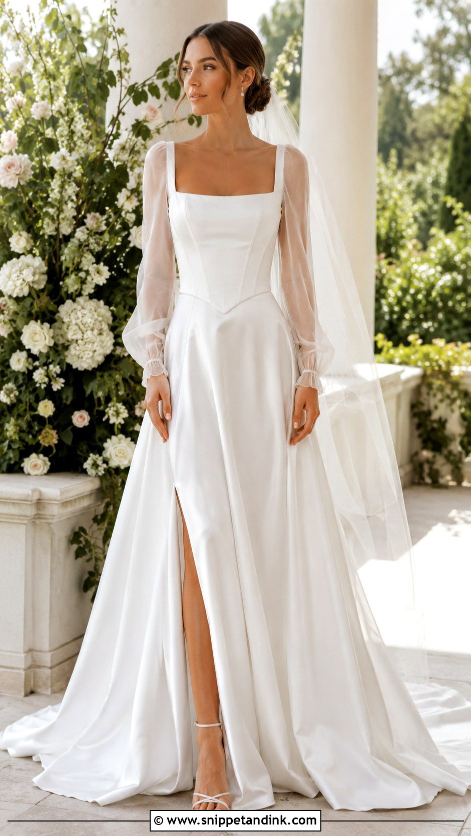 Basque Waist Wedding Dress With Sheer Sleeves - Snippet and Ink - 25 Basque Waist Wedding Dress with Sleeves